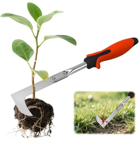 dellyy Desherbador Manual De Acero Inoxidable,Desmalezadora con Mango de Goma,Extractor de Maleza,Extractor de Malas Hierbas para Juntas para Eliminar Musgo y Malas Hierbas en Juntas