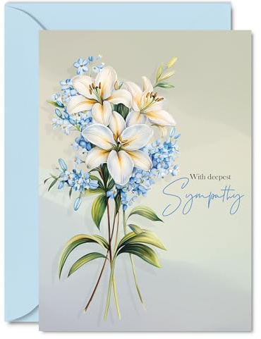 Sympathy Card Loss of Loved One - Floral Deepest Sympathy Flowers - Mourning Bereavement Cards for Adults, 5x7 Inch Condolences Thinking of You Greeting Cards