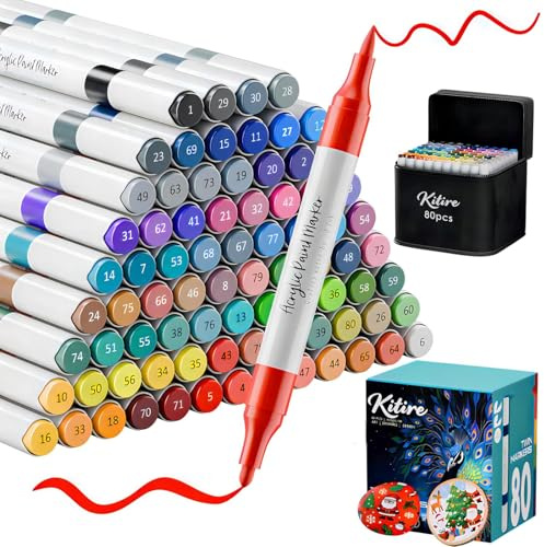 Kitire Acrylstifte 80 Farben, Dual Tip Acrylic Marker, Acrylstifte für Steine Wasserfest mit Doppelspitze für Stein Bemalen, Rock Painting, Glass, Paper, Wood, Egg, Fabric, DIY Crafts,Ostern for Adult