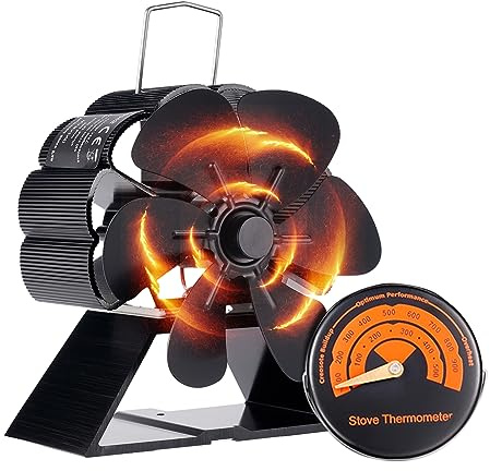 Tpudn 6 Blade Heat Powered Wood Stove Fan - Silent Eco Fan for Log Burner/Fireplace, Mini Wood Burning Tool Sets for Home Heating, No Battery Needed (Black)