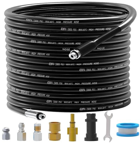 Set di pulizia tubo di scarico ad alta pressione, 20 m, per Kärcher K2-K7, tubo di ricambio ad alta pressione con ugello e ugello a getto rotante, 3 adattatori, adatto per idropulitrice Bosch e Lavor