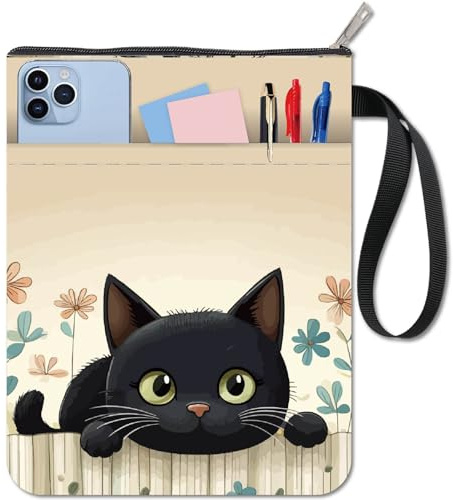 craspire Housse de Protection en Tissu 11x8.6 po avec Fermeture Éclair Motif Chat Noir et Fleur Lavable et Réutilisable Double Face pour Carnet de Notes Couverture Rigide Idéal comme Cadeau