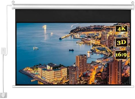 Motorized Projection Screen Pull Down Indoor 72in, Retractable Projector Screen with Remote, 4K 16:9 3D Wall/Ceiling Mount smart Movie Screen(72in)