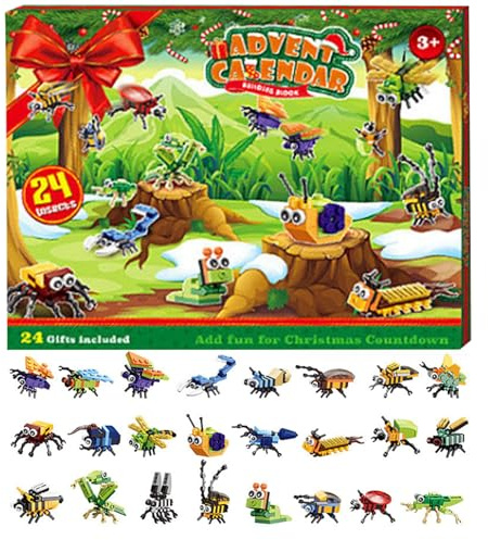Calendario de Adviento de Navidad 2025, 24 días Calendarios de la cuenta regresiva de Navidad Insectos Insectos Juguetes de bloques de construcción, figuras coleccionables con temas para niños Niñas