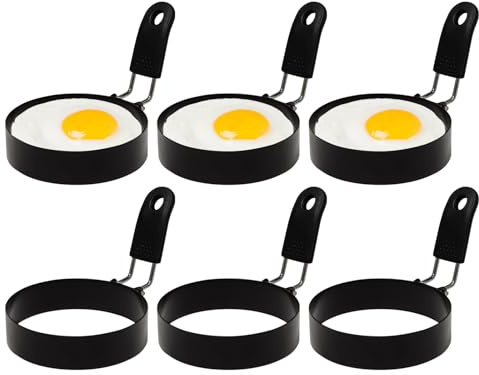 Pilikoll 6 pezzi 8 cm stampo per uova fritte con manici pieghevoli anelli d'uovo al piatto anelli d'uovo in acciaio inossidabile stampo frittata stampo uovo piatto per muffin, frittelle, panini, mini