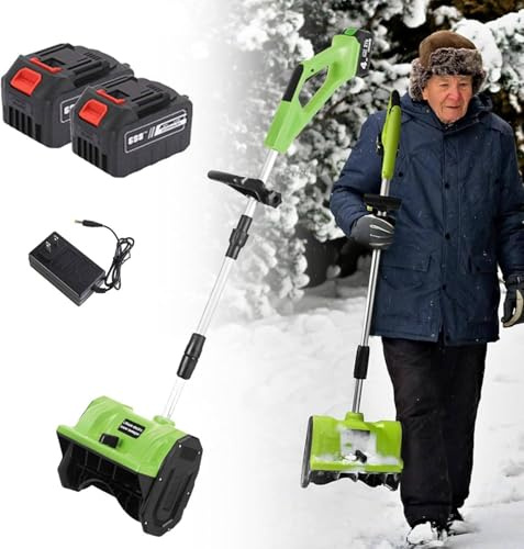 ZXINXIN Pala quitanieves inalámbrica sin escobillas, barredora de Nieve Manual eléctrica, Pala 28 cm Ancho, pequeña Herramienta Limpieza para el hogar, Carreteras, con 2 baterías Green