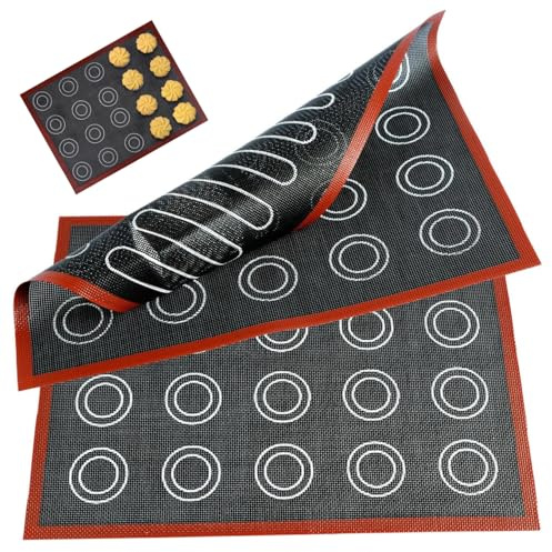 Alfombrillas para hornear de silicona para macarrones, 2 piezas, 12 x 16 pulgadas, antiadherente, resistente al calor, transpirable, multiusos, doble cara para galletas de muffins de macarrón - Kit