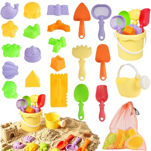 23pcs Sand Toys Beach Toy, Sand Mold Shovel Sieve And Bucket Play Set, For Boys Girls Travel Beach Water Play Summer Game, Beach Accessories, Summer Toys