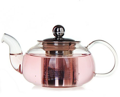 TAMUME 1L Tetera de Cristal Grand con Acero Inoxidable Colador y Cap de Acero Inoxidable con Diseño Actualizado Tetera Vidrio Microondas Tetera Cristal Borosilicato con Filtro (Aufgerüstet 1L)