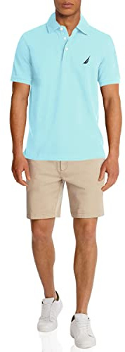 Nautica Men's Short Sleeve Solid Stretch Cotton Pique Polo Shirt, Bright Aqua, Large