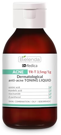 Bielenda Dr Medica Acne Tónico Dermatológico Anti-Acné para Rostro, Escote y Espalda, para Piel Mixta, Grasa y Acneica, Sin Alcohol, 250 ml