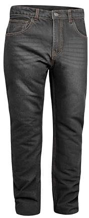 GREAT BIKERS GEAR - Jeans protettivi da uomo, con fodera aramidica, pantaloni da motociclista rinforzati, protezioni per ginocchia e fianchi (nero antracite, 91 x 81 cm)