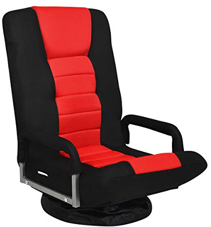 COSTWAY Folding Sofa Chair, 360 Degree Swivel 6-Position Adjustable Lazy High-Back Seat with Handrails, Home Office Living Room Study Furniture Reclining Lounge Chairs (Red)