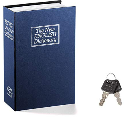 Jssmst Book Safe with Key Lock, Dictionary Diversion Seceret Hidden Lock Box, Fake Book Money Safe Metal Lock Box Small, 7.2 x 4.6 x 2.2, Navy