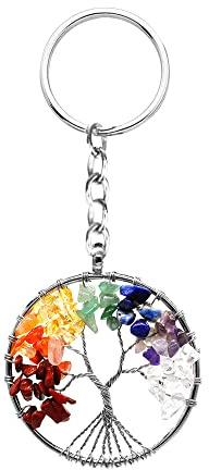 MYBOTA Tree of Life Keyring 7 Chakra Healing Crystal Tumbled Stone Natural Gemstone Car Key Chain Reiki Healing Keychain for Friendship Women Men Girls Bikes Home Mothers Day Gifts