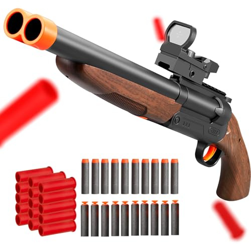 Safe Toy Double Barrel Gun for Boy with Ejecting Shell Soft Bullets,Realistic Model Shotgun Toys Foam Blaster Play Gun Toy with Soft Bullet Look Real Action Model for Children (Double_Brown)