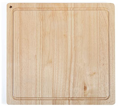 bmf-versand® XXL Hack- & Schneidebrett mit Saftrinne Gummiholzbaum - Großes Holz Küchenbrett 42 x 42 cm - Hackbrett und Servierbrett ein praktisches Küchenutensil