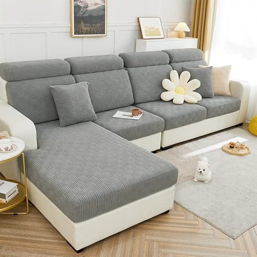 ele ELEOPTION Stretch Sofa Sitzkissenbezug,Upgraded Spandex rutschfest Sofasitzbezug,Sofabezug Couchbezug Sofa Überzug für Sofa Sitzkissen (Hellgrau,Rücklehne Bezug für Länge 80-100CM)