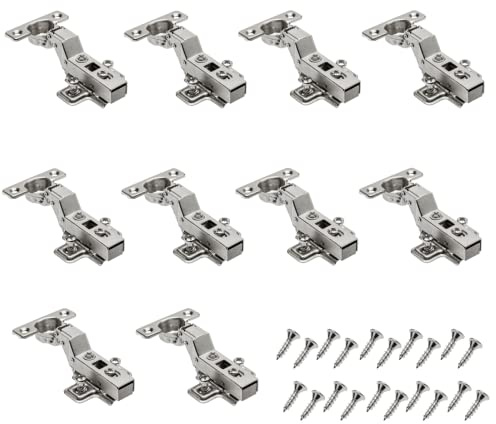 GTV – 10 x hydrauliskt gångjärn ECHC, insticksenhet – gångjärn med dämpning – innerstopp – monteringsplatta H=0 med euroskruvar – tyst stängning – möbelgångjärn skåpdörrgångjärn
