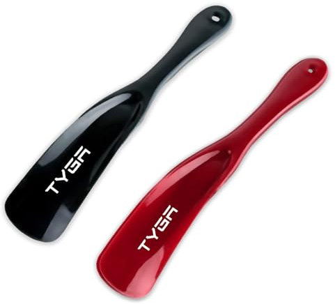 TYGA Schuhlöffel, druckfest, flexibler und strapazierfähiger Kunststoff (19 cm) (2 Stück) (schwarz, rot), Schwarz / Rot, S