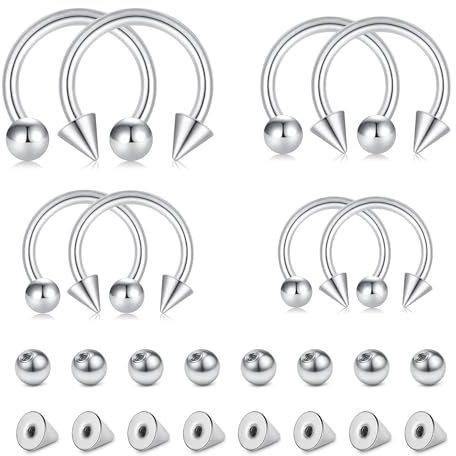 AVYRING 40 piercing a ferro di cavallo in acciaio inox 16 G, 6/8/10/12 mm, orecchini a cerchio per sopracciglia, labbro, trago, cartilagine, daith conch helix, gioielli per donne e uomini, argento
