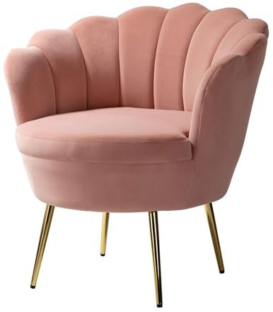 HULALA HOME Fauteuil en Velours Avec Dossier Épais à Coquillage Rembourré, Chaise Coiffeuse Avec Pieds Dorés, Confortable Pour Salle à Manger, Chambre, Salon, Rose