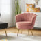 HULALA HOME Sessel aus Samt mit Dicker Rückenlehne moderner gemütlicher Loungesessel mit goldenen Beinen Lesesessel bequem für Wohnzimmer Schlafzimmer, Rosa
