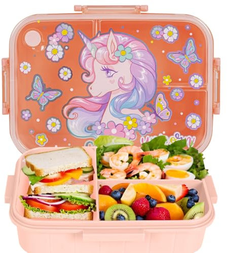 PinkSheep Bento Fiambreras para niños, 1200 ml, sin BPA, a prueba de fugas, contenedores de alimentos para niños con 3 compartimentos, regreso a los estudiantes de la escuela, contenedores para