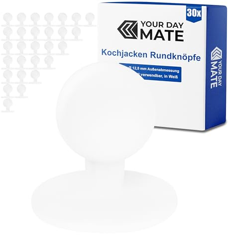 Runda knappar för kockjackor, 30 st, i vitt, 19 x Ø 12,5 mm utsida, kockknappar uniform, kulknapp kockjacka, kockknappar kockjacka, motivknappar set, runda huvudknappar arbetskläder knapp
