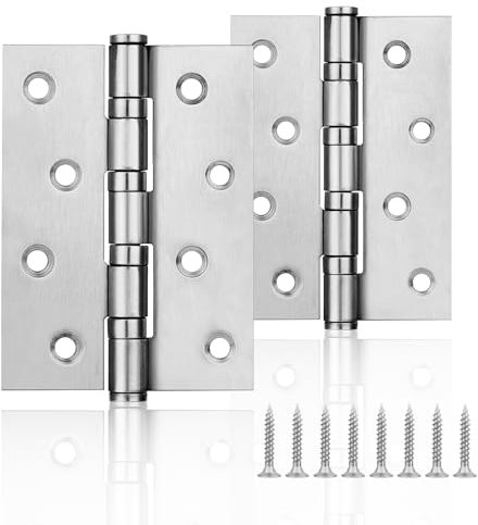 HOTUT Türscharnier Edelstahl, 2 Stück Scharniere Klappbar, 100mm × 75mm Silber Klavierband Scharnieren, Scharnierband mit 16 Stück Schrauben, türscharniere für Schuppentüren, Gartentüren, Fenster