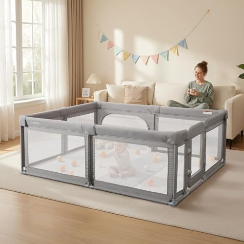 Baby Playpen,Extra Large Playpen for Babies and Toddlers, Sturdy Play Pen Play Yard with Safety Gate,79”x59”Baby Play Pen(Cationic Light Grey)