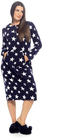 GM Apparel Women’s Long Sleeve Nightdress Winter Nighties - Ladies Cozy Fleece Thermal Nighty with Button Opening & Kangaroo Pockets - Stylish and Comfortable Women Sleepwear (Blue, 14-16)