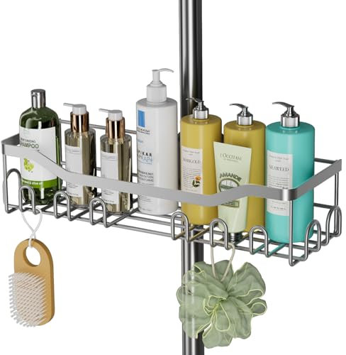 Hodzeed Duschablage Ohne Bohren,Edelstahl Badregal Duschregal Rostfrei,Große Größe und Kapazität Duschregal für 18mm-25mm Duschstange,Silber Duschablage für Shampoo und Körperlotion