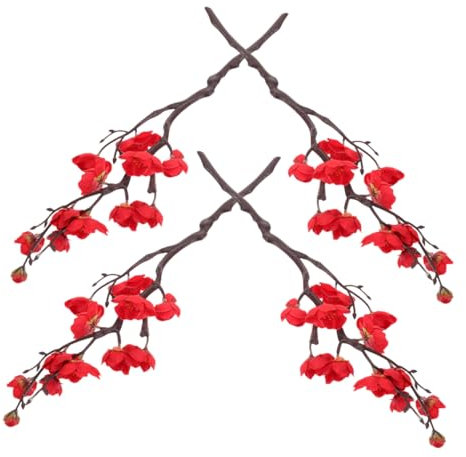 CAXUSD Lot De 4 Fleurs De Prunier Artificielles en Soie Décorations De Noël Fausses Fleurs De Cerisier Plantes en Soie pour La Maison