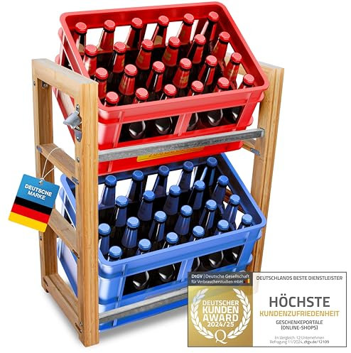 Dimono® Getränkekistenregal aus Bambus; Regal für 2, 3 oder 6 Getränkekisten, stabile Leergut Aufbewahrung für Bier, Wasser & Limonade, nachhaltige und platzsparende Lösung (2 Kisten)