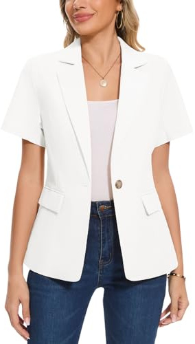 Womens Cotton Linen Short Sleeve Blazers Lightweight Summer Casual Jacket | Women Cotton Linen Lightweight Short Sleeve Blazers Suits Button Breathable Outerwear Jacket Casual Offcie Spring Summer Wear
