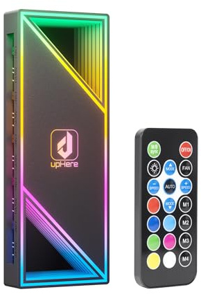 upHere ARGB Magnetic Fan Hub with Controller, 12 Ports 4-Pin PWM Fan Connector, 12 x 5V 3-Pin ARGB Ports, Infinity Mirror Design, Adjustable Speed Cooling Hub for Custom RGB PC, Black