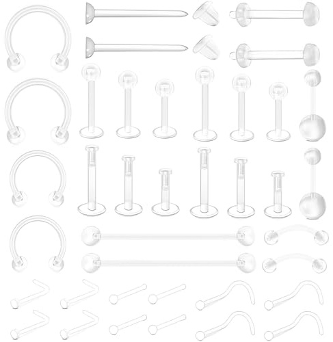 Voarge 14/16G Chiaro Tragus Naso Retainer Cartilage Helix Daith, Piercing Bioflex Acrilico Plastica Retainers, Labbro Setto Helix Silicone Barra Lingua Capezzolo Tragus
