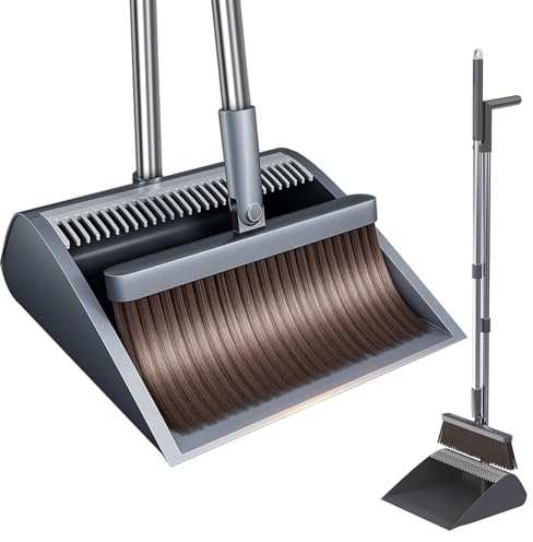 MOPUP Besen und Kehrschaufelset mit langem Stiel, aufrecht stehendes Besen und Kehrschaufelset zur Bodenreinigung, 180 Grad Drehbar Camping Kehrbesen Innen und Campingbesen samt Schaufel, 39 Zoll (99