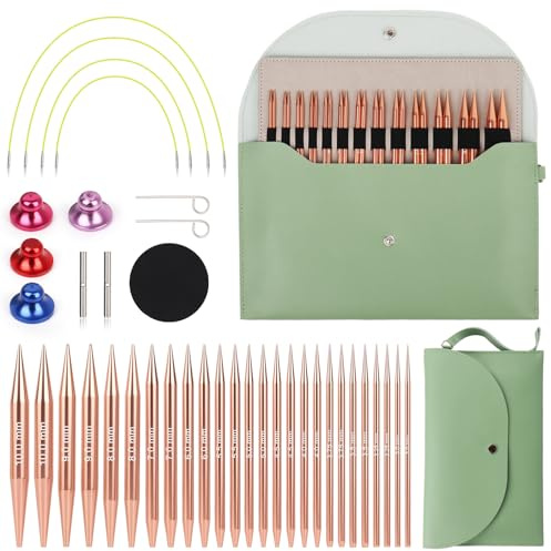Coopay 13 Paires Aiguilles Circulaires Tricot Interchangeable, Aiguille à Tricoter en Aluminium de 3,0-10,0mm, Kit Tricot Debutant, Aiguille Circulaire Tricot pour Layette, Pull, Écharpe - Vert