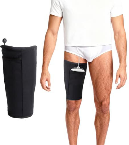 Supporto per Sacco Urinario per Catetere - Borsa da Drenaggio Regolabile con Fissaggio Discreto per Incontinenza, Tasca Respirante da Gamba, Confortevole e Elastico, Nero, L