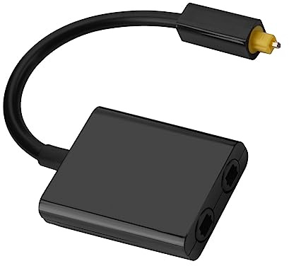 ZASCHMOY Dual Port Toslink Splitter Adapter - Anslut 1 Optisk Ljudkälla Till 2 Enheter - 24k Guldkontakter, Low-Jitter-teknik för överlägsen Ljudkvalitet (Svart)