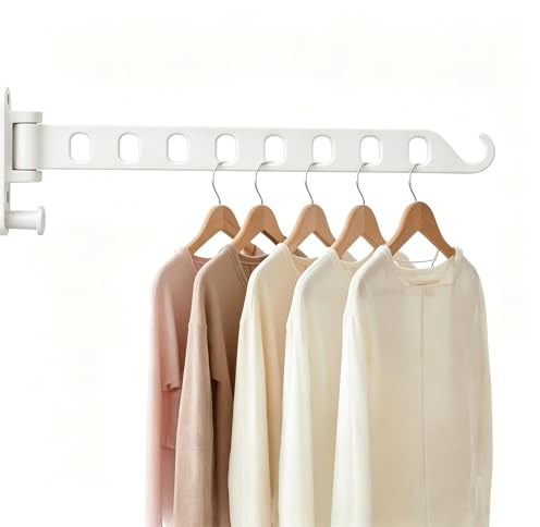 SRJQXH Perchero de Pared Plegable 8 Ganchos, de Aluminio Blanco, Organizador Ahorra Espacio para Balcón, Baño, Dormitorio y Trastero