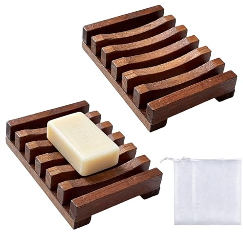 2 Piezas Jaboneras Caja Madera Natural y 2 Redes de Espuma