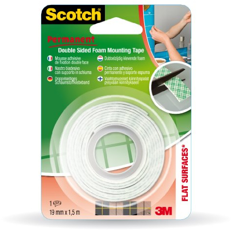 Scotch 331915B12 Ruban mousse adhésive Double-face 1,5 m x 19 mm
