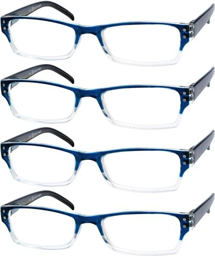 Eyekepper 4er-pack Damen und Herren Rechteckige Lesebrille mit Federscharnieren in Blau +2.00