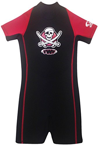 TWF KIDS SHORTY WETSUIT SHORTIE CHILDS CHILDRENS BOYS GIRLS UV SWIM SUN WET SUIT PIRATE SEAHORSE (Red Pirate, 3-4 Years)