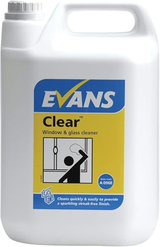 We Can Source It - Evans Clear Window and Glass Cleaner, Streak-Free Finish, Quick-Clean Formula Kitchen and Bathroom Grime Cleaner 5 Litre (Pack of 1)