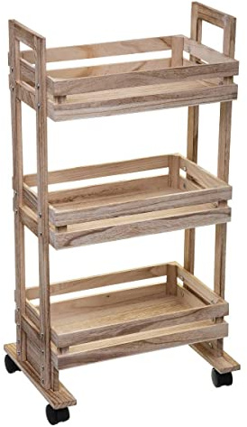5five - Carrello in Legno a 3 Piani su rotelle