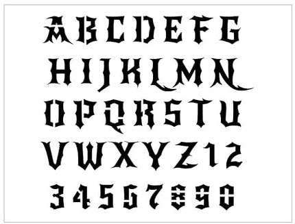 GOTHIC Alphabet Stencil 1 Inch Dark Style Devil Evil Font Set Letters Sheet S578